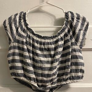 Blue and Whire Striped Off the Shoulder Crop Top